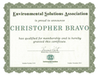 ESA - Environmental Solutions Association Certificate